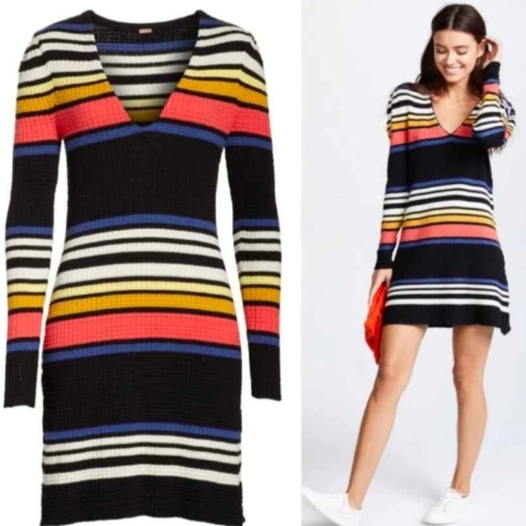Colorful Striped V-Neck Dress - Picture 2 of 6